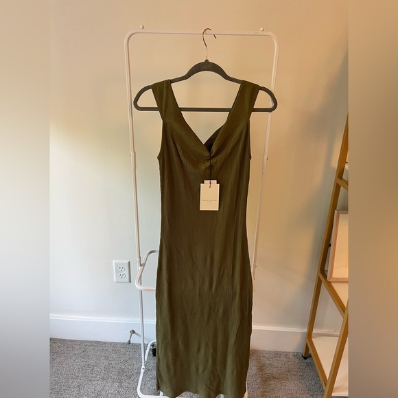 Spell & the Gypsy Collective Mazzy Ribbed Midi Dress in khaki olive green size M - Picture 8 of 11